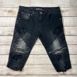 Copper Rivet Mens Jean Cutoff Shorts Slim Distressed Acid Wash Denim Men's 30